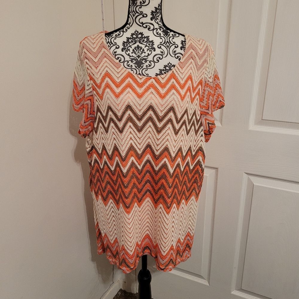 Roz & Ali tunic Crochet lace scoop neck zig zag design